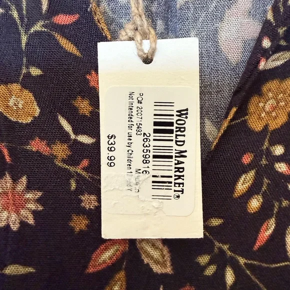 NWT Cost Plus World Market Black V-Neck Sleeveless Floral Tiered Midi Dress L/XL - Picture 11 of 12